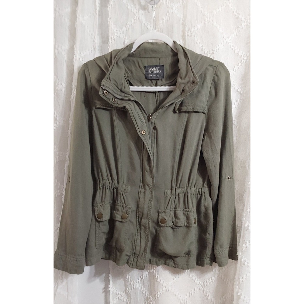 Ashley by 26 International Olive Green Utility Anorak Jacket Hooded Medium